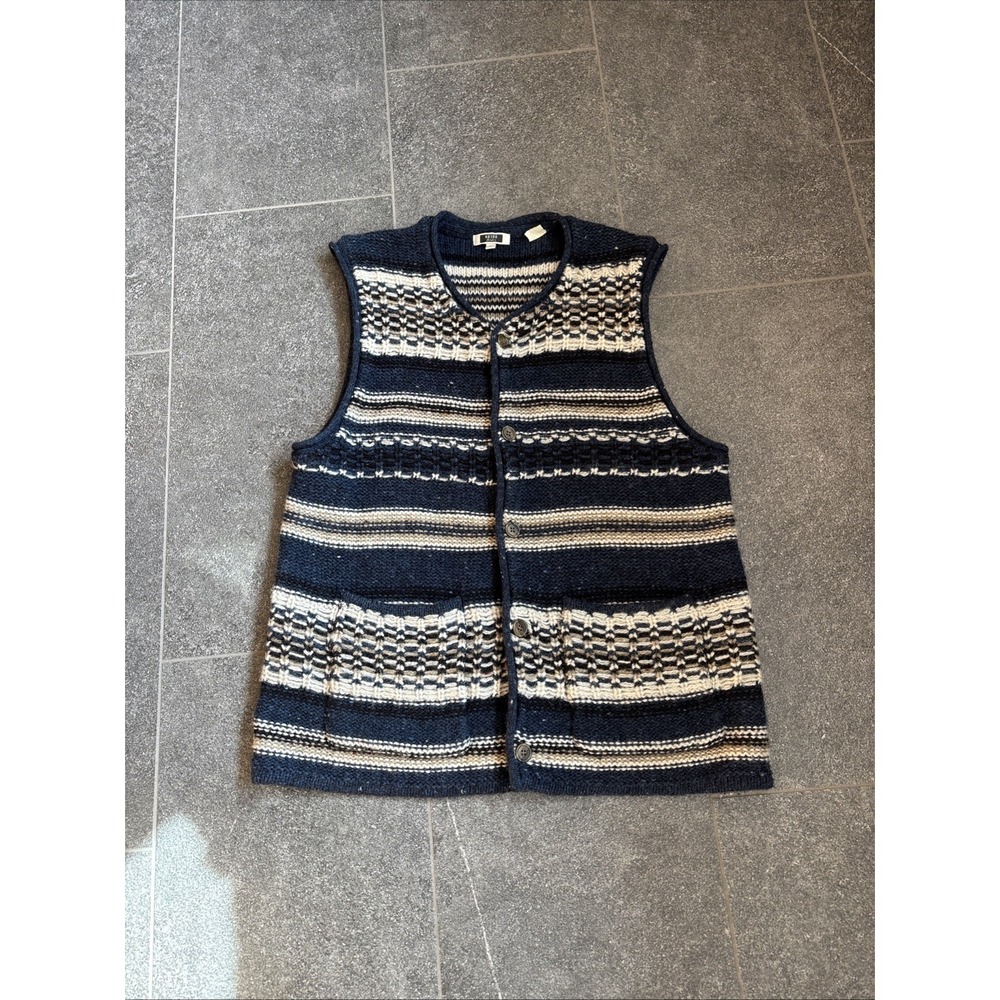 Reiss Navy and Cream Knit Sleeveless Cardigan Vest